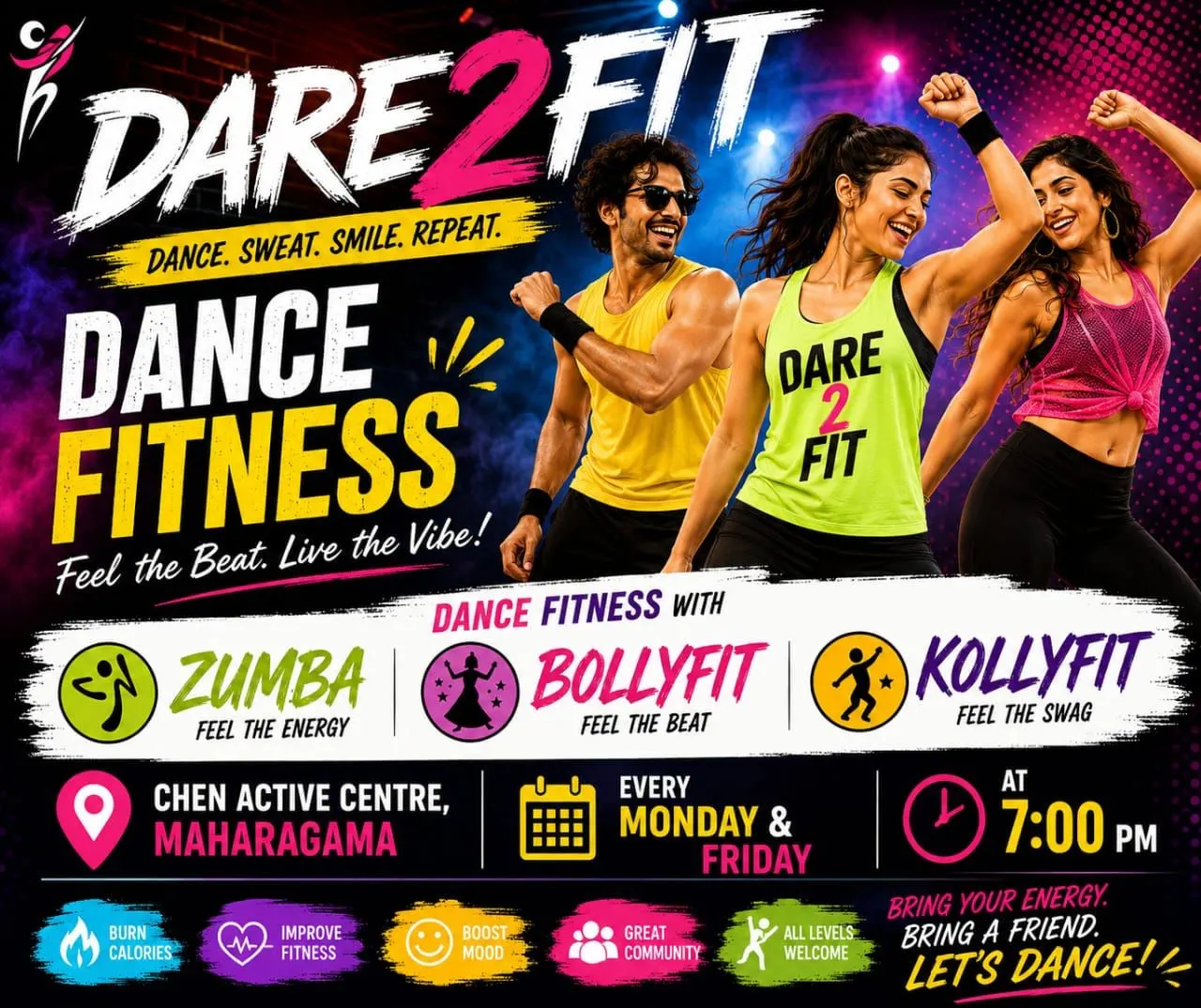 Dare 2 Fit Zumba and Bollyfit class poster
